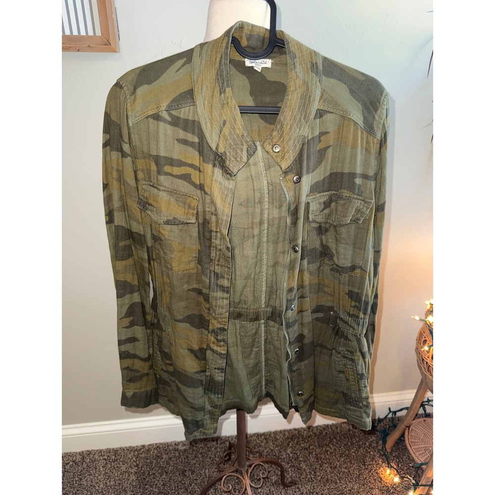 Splendid Camo Utility Jacket Women Small Green Button Front Military Style‎